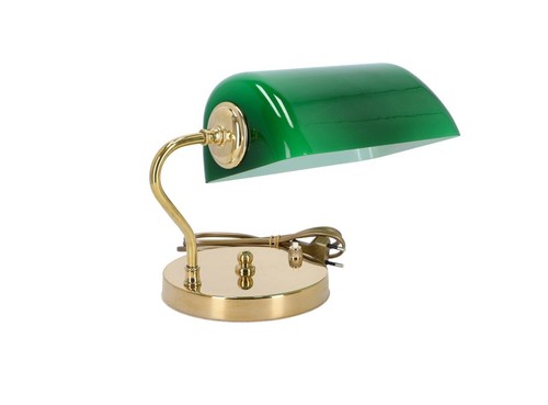 Lampada ministeriale con vetro verde e struttura in ottone lucido stile inglese - Foto 6 di 8