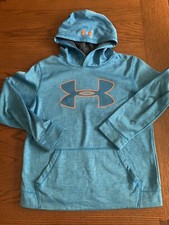 Under Armour Turq Blue Logo Hoodie H Storm Youth LRG Loose Cold gear