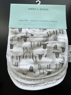 Aden + Anais Essentials Snap Bibs Gender Neutral Sheep 3 Pack Beige Gray