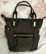 Treesje Brown Nylon Black Patent Leather Summit Tote Bag Purse-near Mint