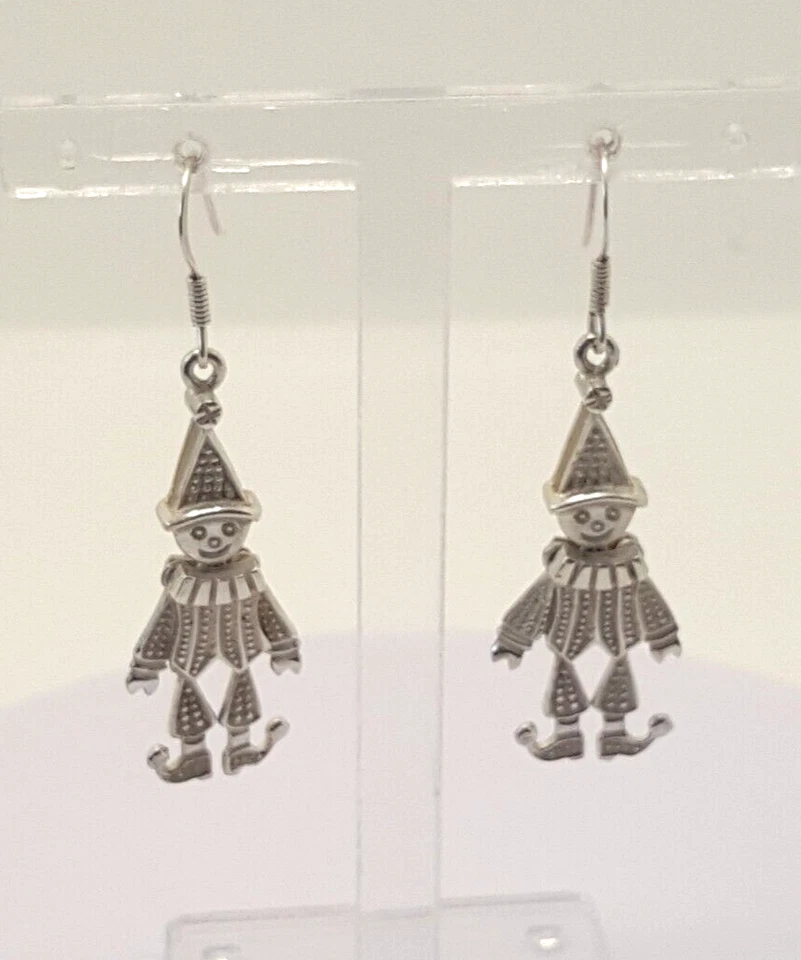 Fabulous Unusual Fully Articulated Clawn Drop Earrings 925 Solid Silver #21588 — 第 2/4 张图片