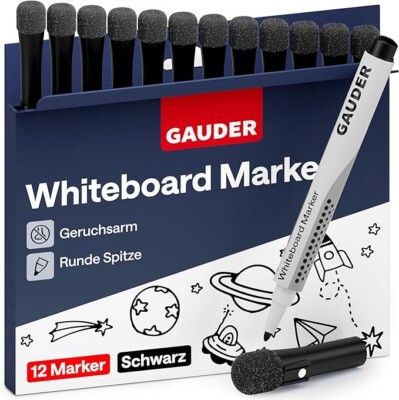 Whiteboard Marker SCHWARZ - BUNT abwischbar mit Schwamm MAGNETISCH Boardmarker
