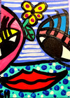 ACEO ORIGINAL ABSTRACT FACE Acrylic & GOUACHE PAINTING NEW — photo 2