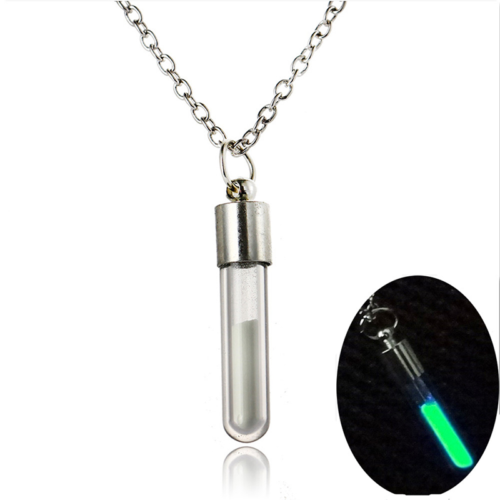 6 PACK OF Glow In The Dark Glass Vial Sand Necklace 20" with Adjustable chain - Picture 1 of 1