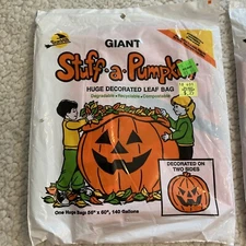 Giant 1990 Vintage Sunhill Stuff-A-Pumpkin Halloween Fall Lawn Leaf Bag Lot Of 3