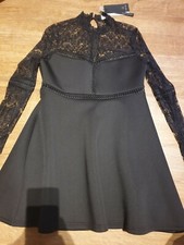 Lost Ink Women Skater Dress Lace Sleeve Fit Flare Black Size: Uk 14 Eur 42 BNWT