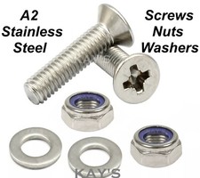 M4 M5 M6 Pozi Countersunk  Machine Screws + Nyloc Nuts & Washers A2 Stainless