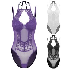 Women Leotard Night Club Bodysuit Halter Neck Jumpsuit Valentine's Day Unitards