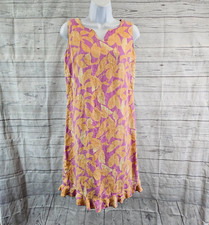 Ivy Womens Printed Linen Dress Sz 6 Orange Pink Sleeveless