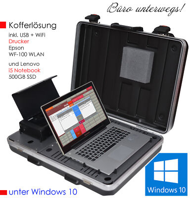 BÜRO UNTERWEGS KOFFERLÖSUNG i5 LENOVO NOTEBOOK SSD DRUCKER EPSON WorkF100 WIN 10