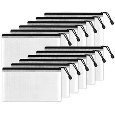 Plastic Mesh Zipper Pouch 4x9 in Black 12 Packs Small Water-Resistant Zip Bag...