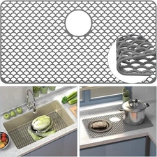 Toovem 28''x15'' Silicone Sink Protectors Kitchen Sink Mats with Rear Drain Grey