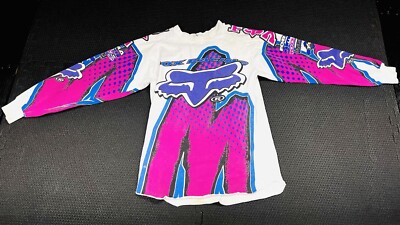 Vintage Fox Racing Jersey Size Medium White Pink Blue 360 | eBay