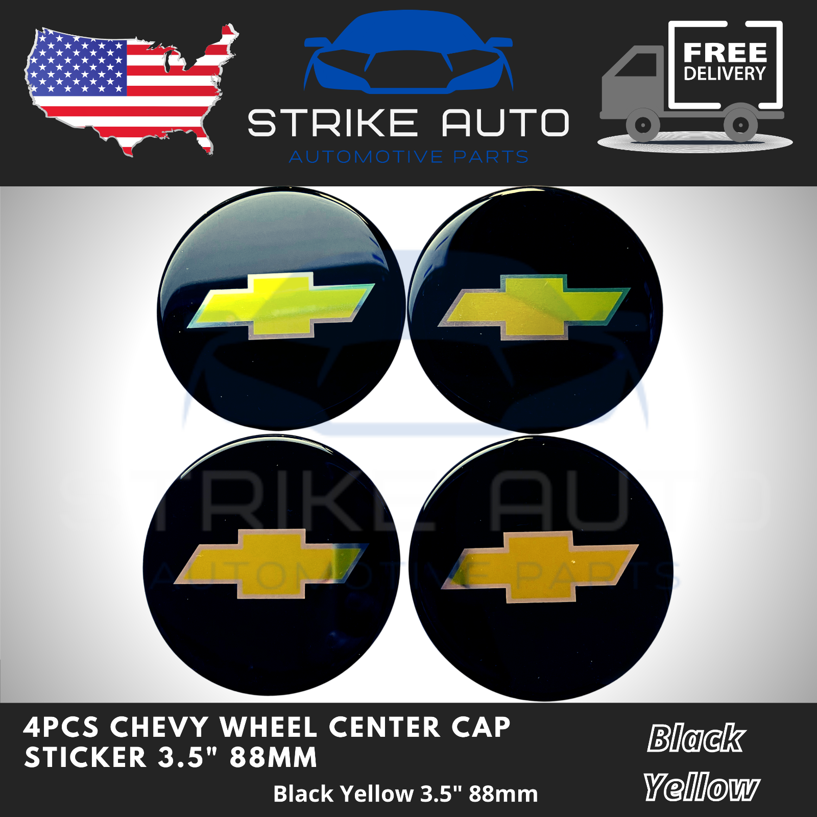 SET OF 4 CHEVROLET 88mm 3.5" Wheel Center Cap Sticker Logo Decal