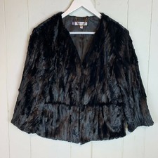 Black Faux Fur Coat Womens Medium Crop 3/4 Sleeves Jennifer Lopez Holiday Jacket