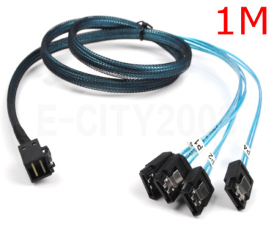 1M Mini SAS SFF-8643 to 4 SATA 7pin Hard Disk 12Gbps Data Server RAID Blue Cable