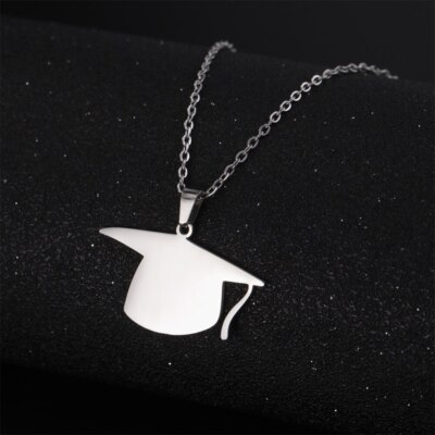 Graduation Bachelor Hat Necklace for Women Professor Student Stainless Steel