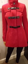 (g*) £145 New, Jane Norman Lined Red Coat Trench Military Style Size 8 ,