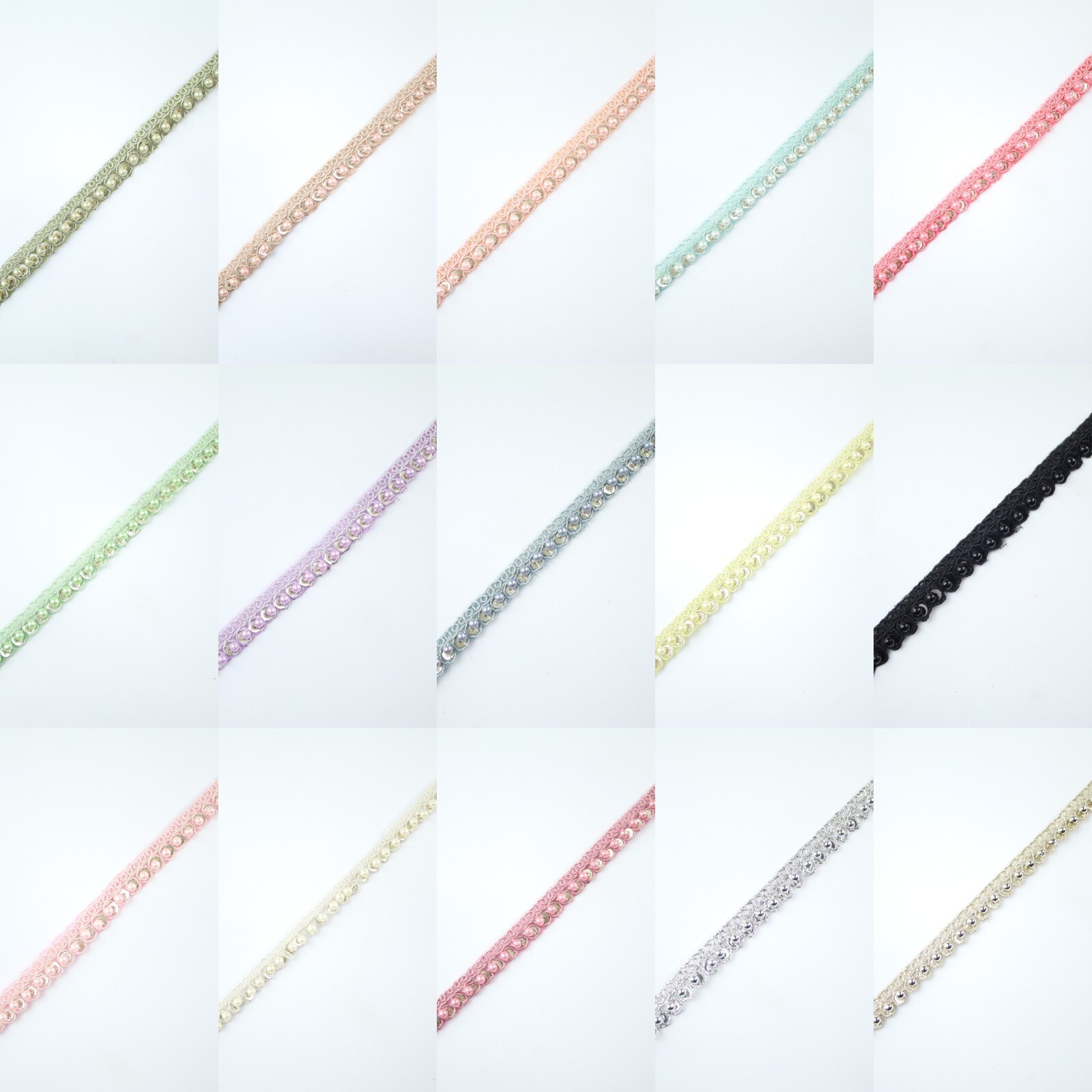 15 COLOURS Premium Slim Sequin Pearl Beaded Ribbon Trim Border Lace