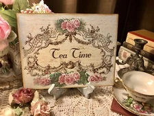 Tea Time, Shabby Chic, Pink Roses, Cottage Style Handcrafted Plaque / Sign #2
