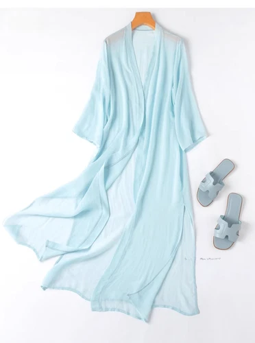  Seiden Cardigan dünn lang Oberteil Kimono Schal Mantel Sommer Strand Cover Up MM148 - Bild 16 von 40