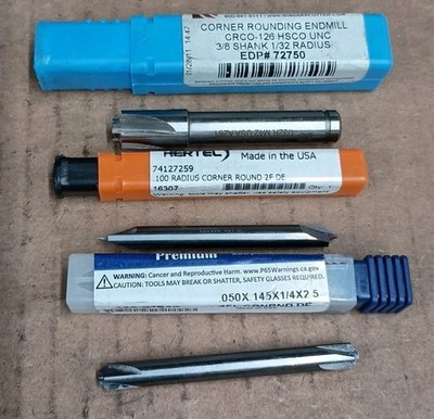 (3) HSS CORNER ROUNDING RADIUS END MILL CUTTERS Niagara, Hertel & Promax