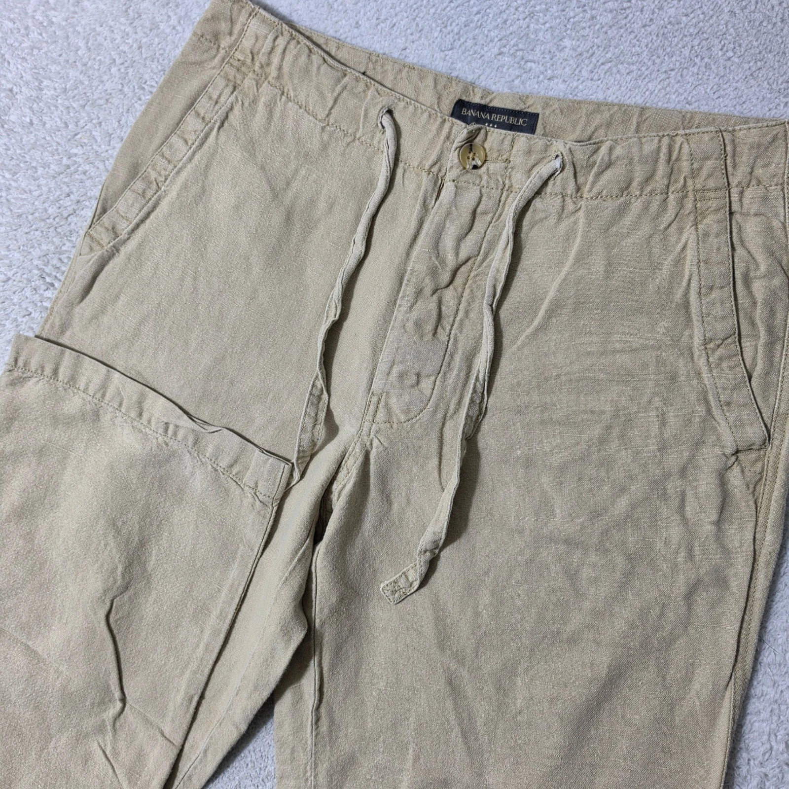 NEW Banana Republic Pants Mens 34/30 Tan Linen Blend Drawstring Heritage 34x30