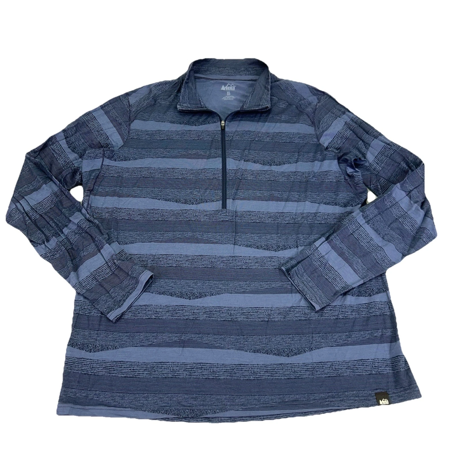REI Co-op Merino Wool 1/2 Zip Mens XL Blue Striped Long Sleeve Base Layer