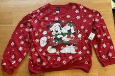 Disney Mickey and Minnie Mouse Red Snowflake Christmas Sweatshirt 3XL New