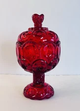 LE Smith Moon And Stars Ruby Red Lidded Pedestal Candy Compote Dish