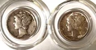 Silver Mercury Dimes - 1940d (excellent detail) and 1945s (proof like)