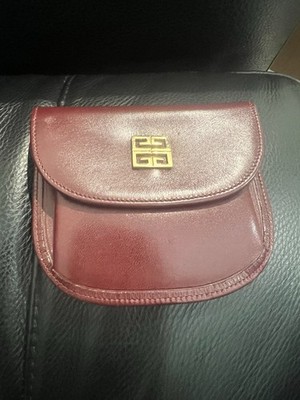 Vintage Givenchy 4G Leather Coin Purse Mini Pouch Burgundy Made in Spain