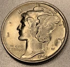 1944-P Mercury Dime 10c Circulated 90% Silver - SV009