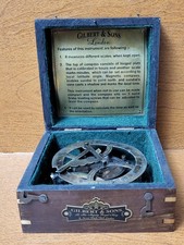 Gilbert Sons Brass 5 Inch Sundial Compass With Wood Box Vintage