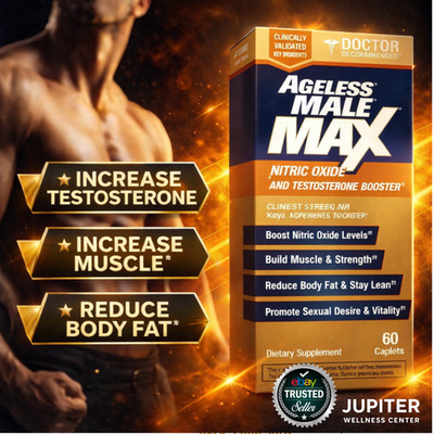 Ageless Male Max Nitric Oxide & Testosterone Booster 60 Caplets   Exp 3/2027+