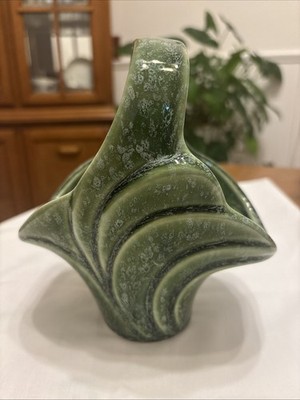 IMPERIAL USA Green Pottery Basket F38 Mottled Glaze Finish 6.75'' Stunning!