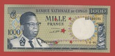 CONGO DEMOCRATIC REPUBLIC  1000 FRANCS 1964  CANCELLED PICK # 8  UNC