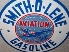 VINTAGE SMITH O LENE GASOLINE AIRPLANE 11 3/4" PORCELAIN METAL OIL GAS PUMP SIGN