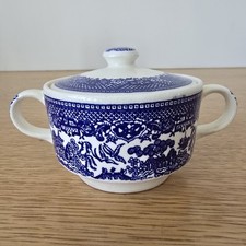 Vintage Blue Willow Sugar Bowl With Lid Blue  White Two Handles