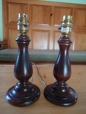 Pair of Vintage BHS Dark Wood Table or Bedside Lamps with Brass Fittings VGC