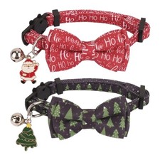 Christmas Cat Collars with Bow Tie Bell, 2 Pack Breakaway Kitten Christmas-2