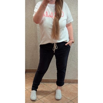 Heine Jogpant Hose Jogger Blau mit Stripes und Kordelzug super angesagter Look S