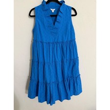 Crown & Ivy Blue Textured Tiered Ruffle Collar Sleeveless Dress Size S
