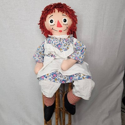 Raggedy Ann 32  w/ RARE Pocket Square 1960s Knickerbocker Doll Annabelle Large