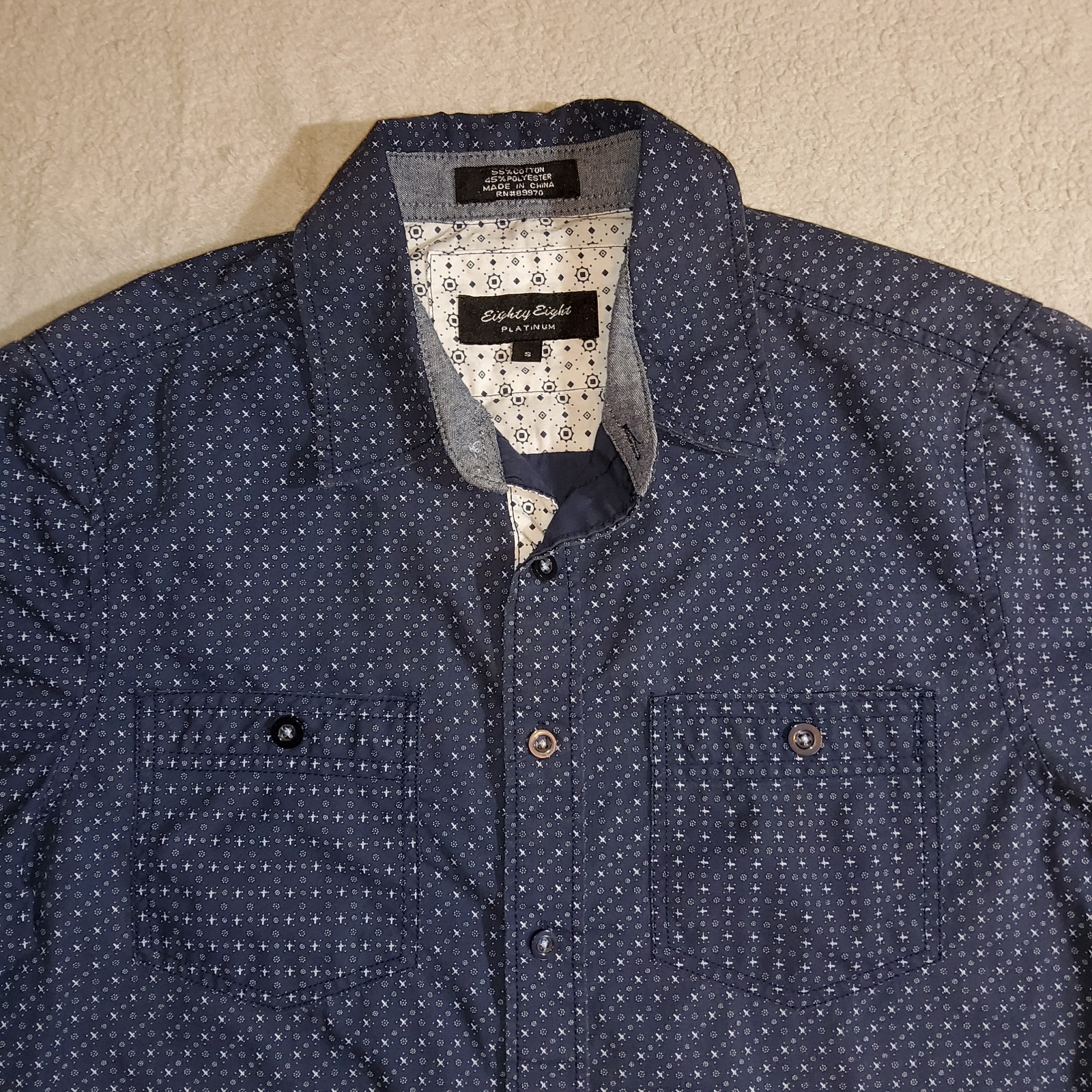 Eighty Eight Platinum Button Down Shirt Navy Blue… - image 3