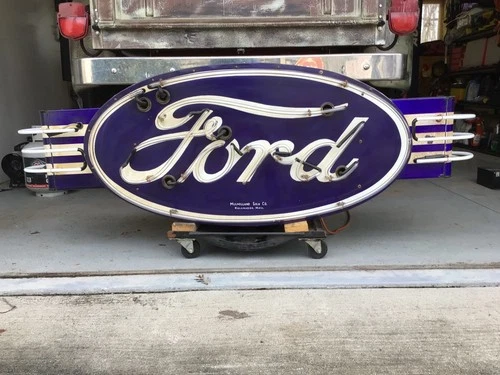 Vintage Double Sided Ford Oval Dealership Neon Sign with Wings