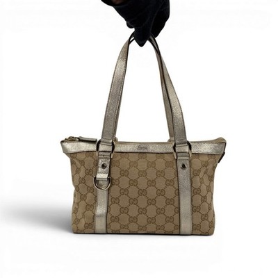 GUCCI GG Canvas Beige x Grau Vintage Handtasche 141471 213042