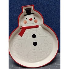 Hallmark Snowman Candy Dish White Red Ceramic Christmas Holiday Trinket Tray
