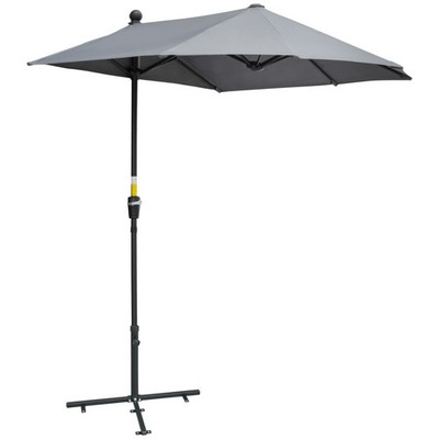 Outsunny 2 m halber Gartenschirm Marktschirm mit Kurbel, dunkelgrau