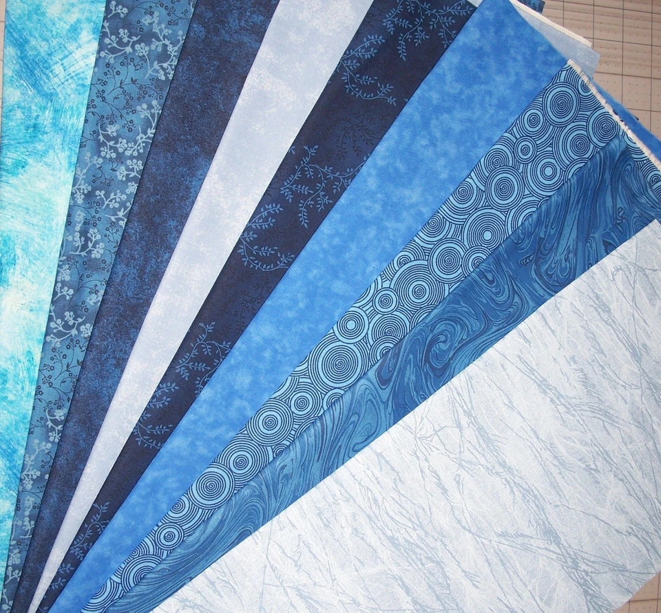 9 Blues Fat Quarters Bundle Tonal one on tone Fabric Precut - Image 3 of 3